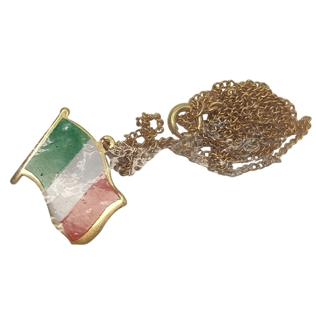 Italian Flag Pendant Necklace Gold-Tone Enamel Chain St. Patrick New Sealed